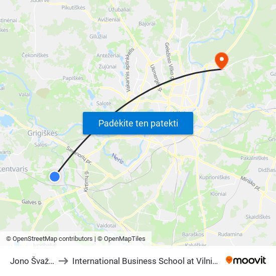 Jono Švažo St. to International Business School at Vilnius university map