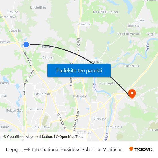 Liepų St. to International Business School at Vilnius university map