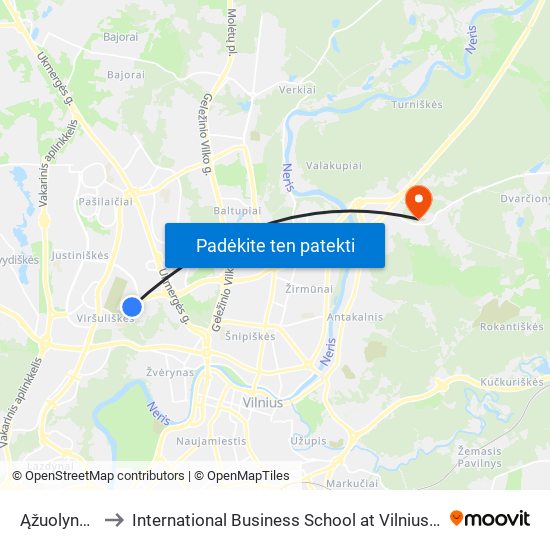 Ąžuolyno St. to International Business School at Vilnius university map