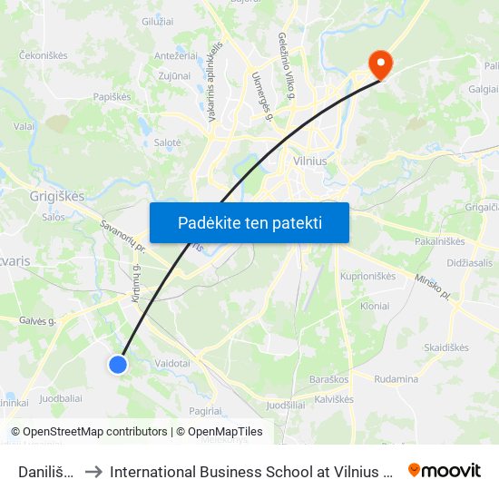 Daniliškės to International Business School at Vilnius university map