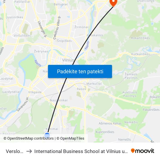 Verslo St. to International Business School at Vilnius university map