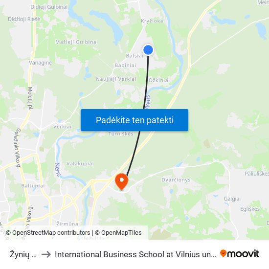 Žynių St. to International Business School at Vilnius university map