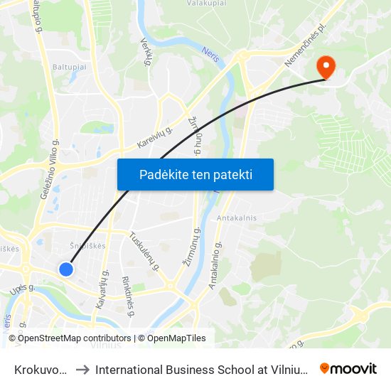 Krokuvos St. to International Business School at Vilnius university map