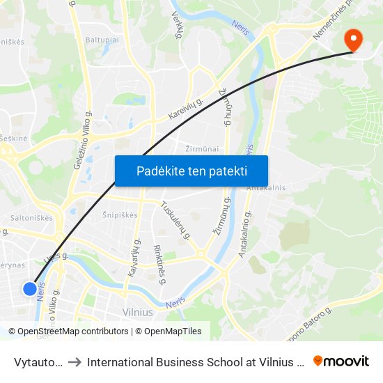 Vytauto St. to International Business School at Vilnius university map