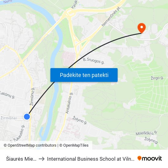 Šiaurės Miestelis to International Business School at Vilnius university map