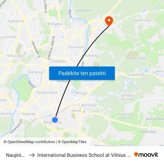 Naujininkai to International Business School at Vilnius university map