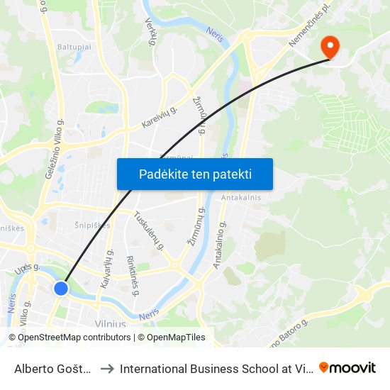 Alberto Goštauto St. to International Business School at Vilnius university map