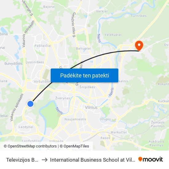 Televizijos Bokštas to International Business School at Vilnius university map