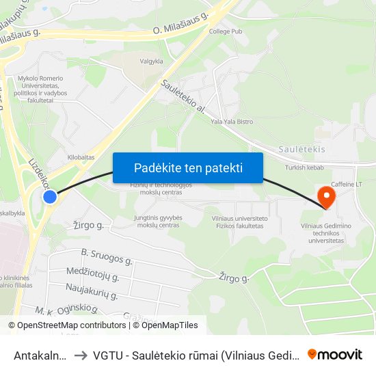Antakalnio Žiedas to VGTU - Saulėtekio rūmai (Vilniaus Gedimino technikos universitetas) map