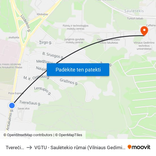 Tverečiaus St. to VGTU - Saulėtekio rūmai (Vilniaus Gedimino technikos universitetas) map