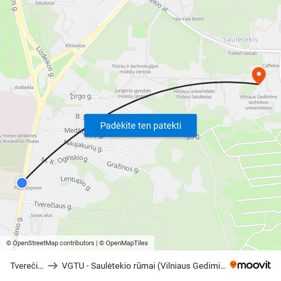 Tverečiaus St. to VGTU - Saulėtekio rūmai (Vilniaus Gedimino technikos universitetas) map
