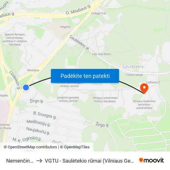 Nemenčinės Plentas to VGTU - Saulėtekio rūmai (Vilniaus Gedimino technikos universitetas) map