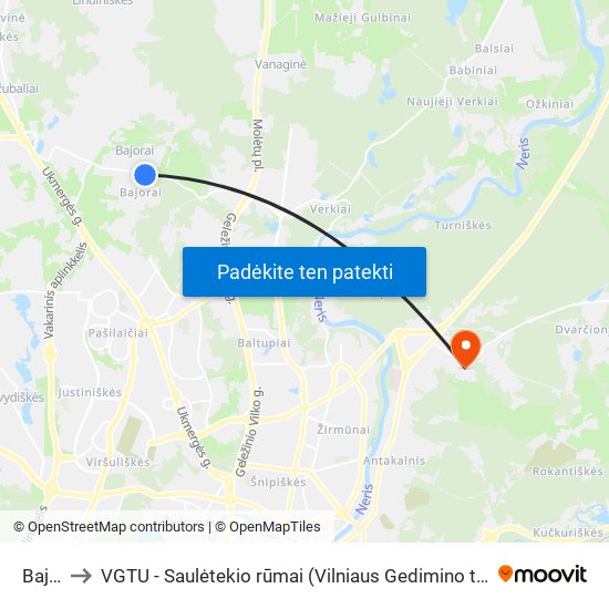 Bajorai to VGTU - Saulėtekio rūmai (Vilniaus Gedimino technikos universitetas) map