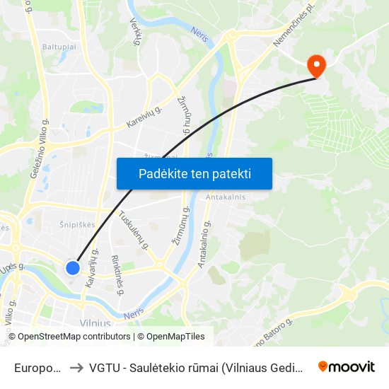 Europos Aikštė to VGTU - Saulėtekio rūmai (Vilniaus Gedimino technikos universitetas) map