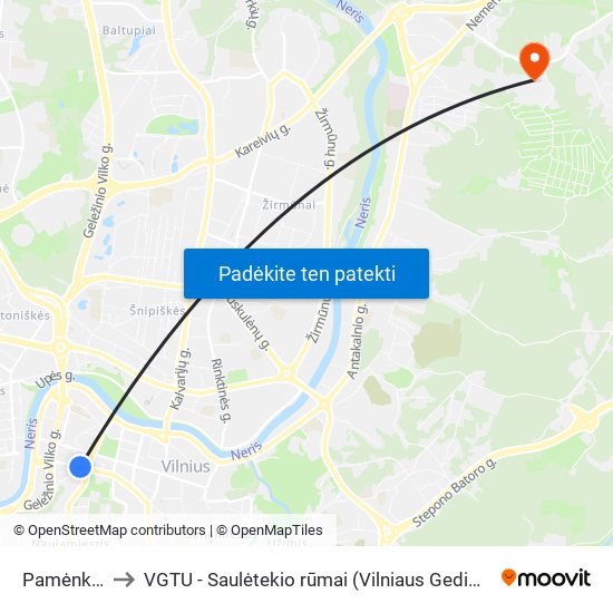 Pamėnkalnio St. to VGTU - Saulėtekio rūmai (Vilniaus Gedimino technikos universitetas) map