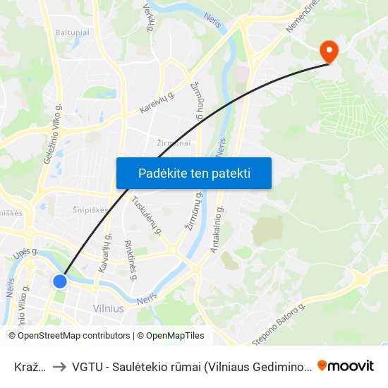 Kražių St. to VGTU - Saulėtekio rūmai (Vilniaus Gedimino technikos universitetas) map