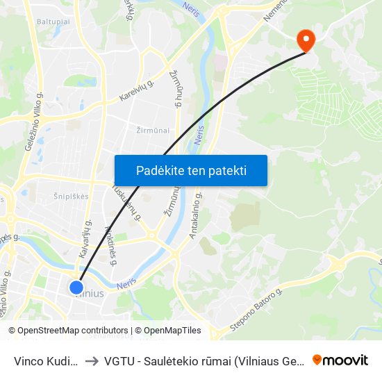 Vinco Kudirkos Aikštė to VGTU - Saulėtekio rūmai (Vilniaus Gedimino technikos universitetas) map