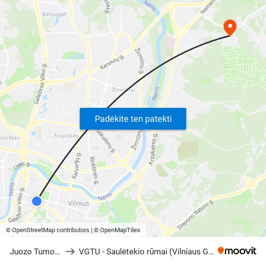 Juozo Tumo-Vaižganto St. to VGTU - Saulėtekio rūmai (Vilniaus Gedimino technikos universitetas) map