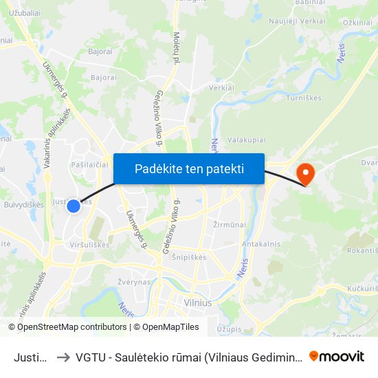 Justiniškės to VGTU - Saulėtekio rūmai (Vilniaus Gedimino technikos universitetas) map
