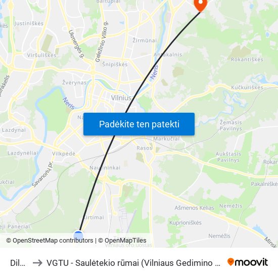 Dilgynė to VGTU - Saulėtekio rūmai (Vilniaus Gedimino technikos universitetas) map