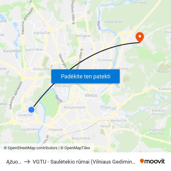 Ąžuolo St. to VGTU - Saulėtekio rūmai (Vilniaus Gedimino technikos universitetas) map