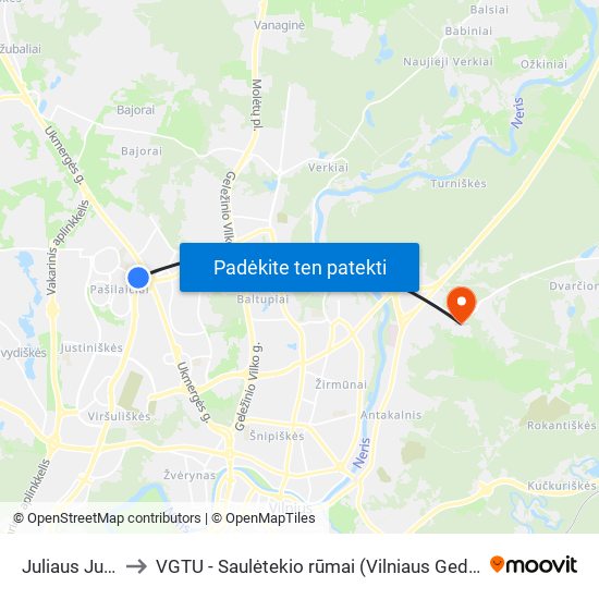 Juliaus Juzeliūno St. to VGTU - Saulėtekio rūmai (Vilniaus Gedimino technikos universitetas) map