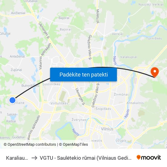 Karaliaučiaus St. to VGTU - Saulėtekio rūmai (Vilniaus Gedimino technikos universitetas) map