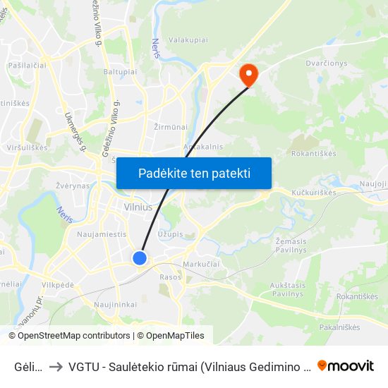 Gėlių St. to VGTU - Saulėtekio rūmai (Vilniaus Gedimino technikos universitetas) map