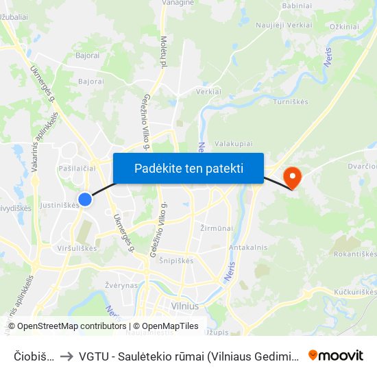 Čiobiškio St. to VGTU - Saulėtekio rūmai (Vilniaus Gedimino technikos universitetas) map