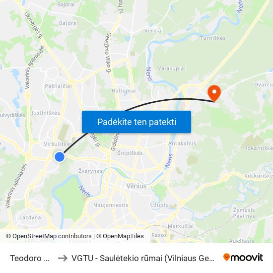 Teodoro Narbuto St. to VGTU - Saulėtekio rūmai (Vilniaus Gedimino technikos universitetas) map