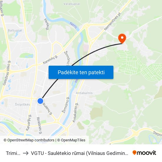 Trimitų St. to VGTU - Saulėtekio rūmai (Vilniaus Gedimino technikos universitetas) map
