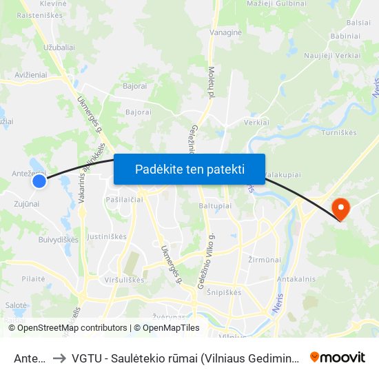 Antežeriai to VGTU - Saulėtekio rūmai (Vilniaus Gedimino technikos universitetas) map