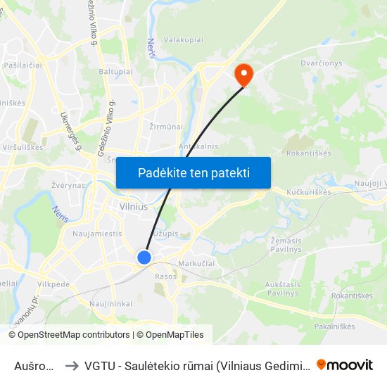 Aušros Vartai to VGTU - Saulėtekio rūmai (Vilniaus Gedimino technikos universitetas) map