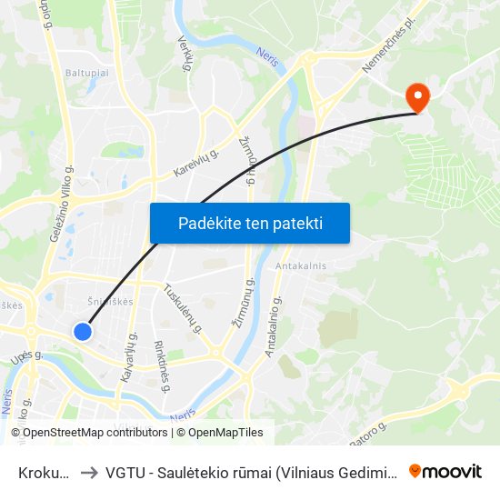 Krokuvos St. to VGTU - Saulėtekio rūmai (Vilniaus Gedimino technikos universitetas) map
