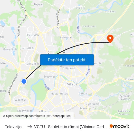 Televizijos Bokštas to VGTU - Saulėtekio rūmai (Vilniaus Gedimino technikos universitetas) map