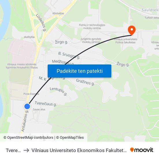 Tverečiaus St. to Vilniaus Universiteto Ekonomikos Fakultetas | Vilnius University Faculty of Economics map