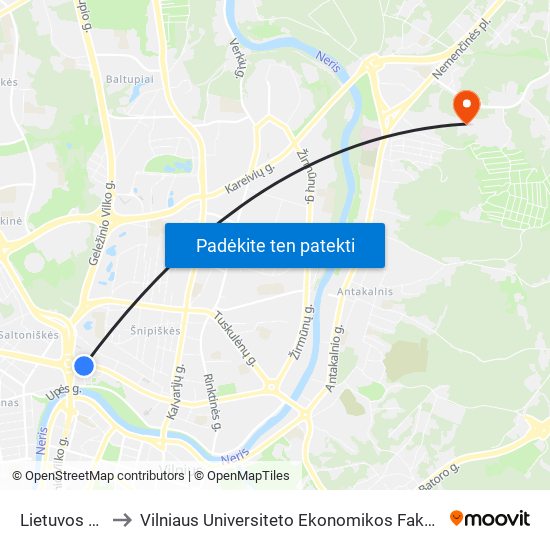 Lietuvos Sąjūdžio Kelias to Vilniaus Universiteto Ekonomikos Fakultetas | Vilnius University Faculty of Economics map