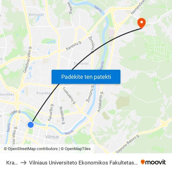 Kražių St. to Vilniaus Universiteto Ekonomikos Fakultetas | Vilnius University Faculty of Economics map