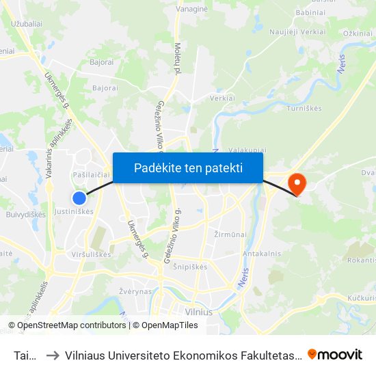 Taikos St. to Vilniaus Universiteto Ekonomikos Fakultetas | Vilnius University Faculty of Economics map
