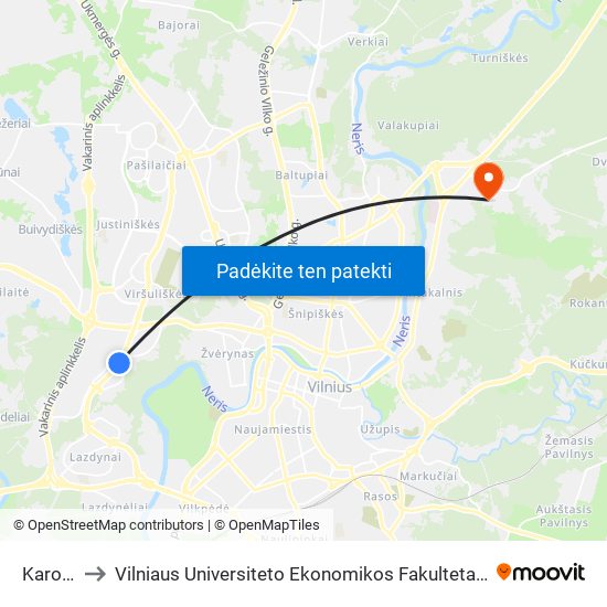 Karoliniškės to Vilniaus Universiteto Ekonomikos Fakultetas | Vilnius University Faculty of Economics map