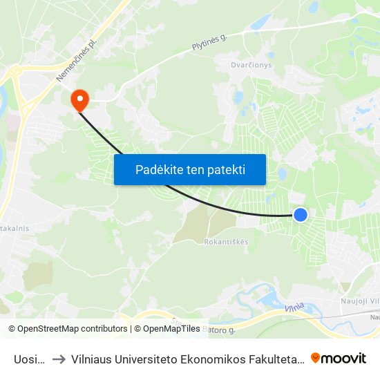Uosių Sodai to Vilniaus Universiteto Ekonomikos Fakultetas | Vilnius University Faculty of Economics map