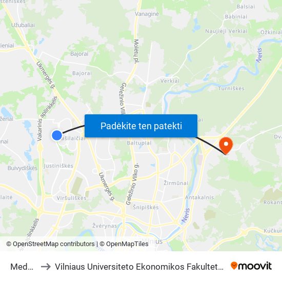 Medeinos St. to Vilniaus Universiteto Ekonomikos Fakultetas | Vilnius University Faculty of Economics map