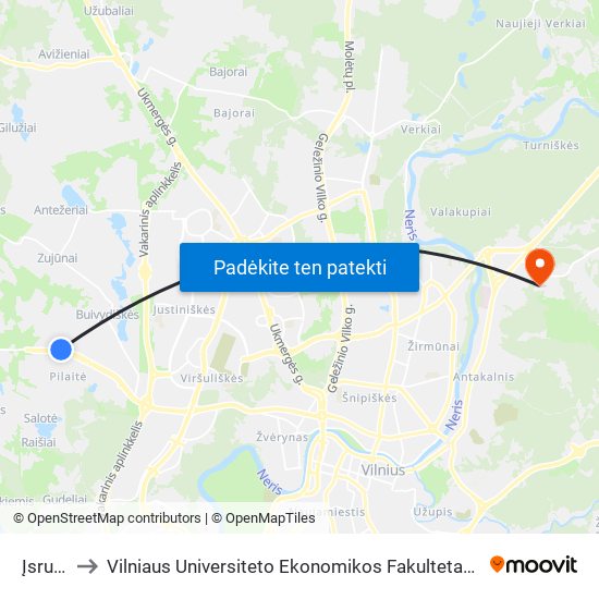 Įsruties St. to Vilniaus Universiteto Ekonomikos Fakultetas | Vilnius University Faculty of Economics map