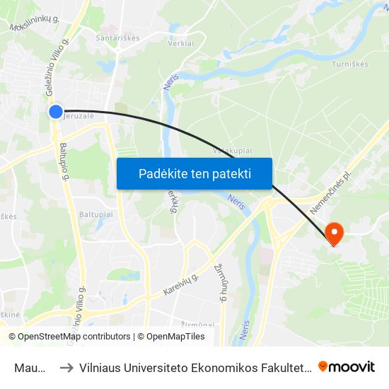 Maumedžių St. to Vilniaus Universiteto Ekonomikos Fakultetas | Vilnius University Faculty of Economics map