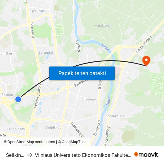 Šeškinės Kalvos to Vilniaus Universiteto Ekonomikos Fakultetas | Vilnius University Faculty of Economics map