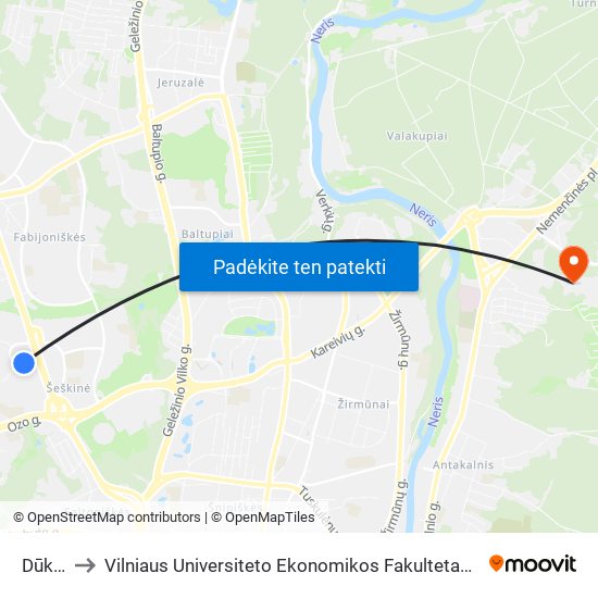 Dūkštų St. to Vilniaus Universiteto Ekonomikos Fakultetas | Vilnius University Faculty of Economics map