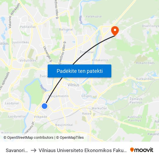 Savanorių Prospektas to Vilniaus Universiteto Ekonomikos Fakultetas | Vilnius University Faculty of Economics map