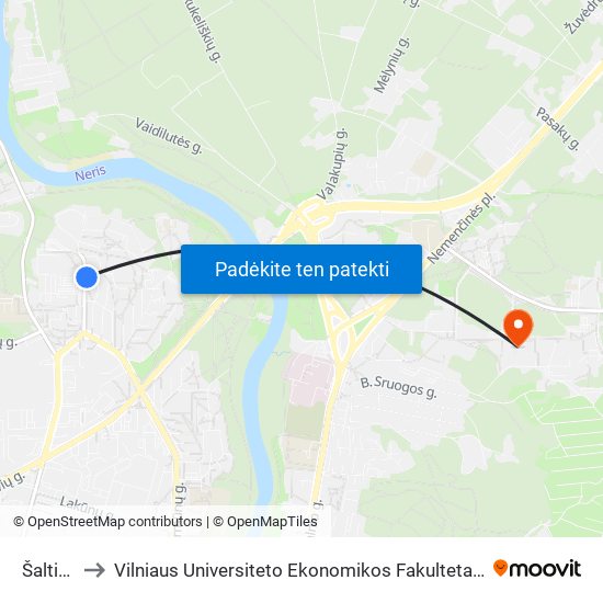 Šaltinėlio St. to Vilniaus Universiteto Ekonomikos Fakultetas | Vilnius University Faculty of Economics map