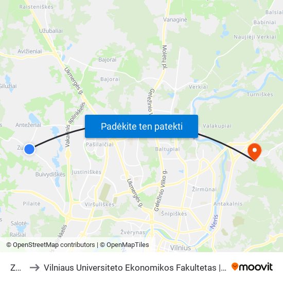 Zujūnai to Vilniaus Universiteto Ekonomikos Fakultetas | Vilnius University Faculty of Economics map