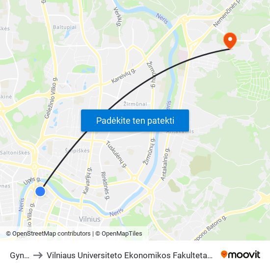 Gynėjų St. to Vilniaus Universiteto Ekonomikos Fakultetas | Vilnius University Faculty of Economics map